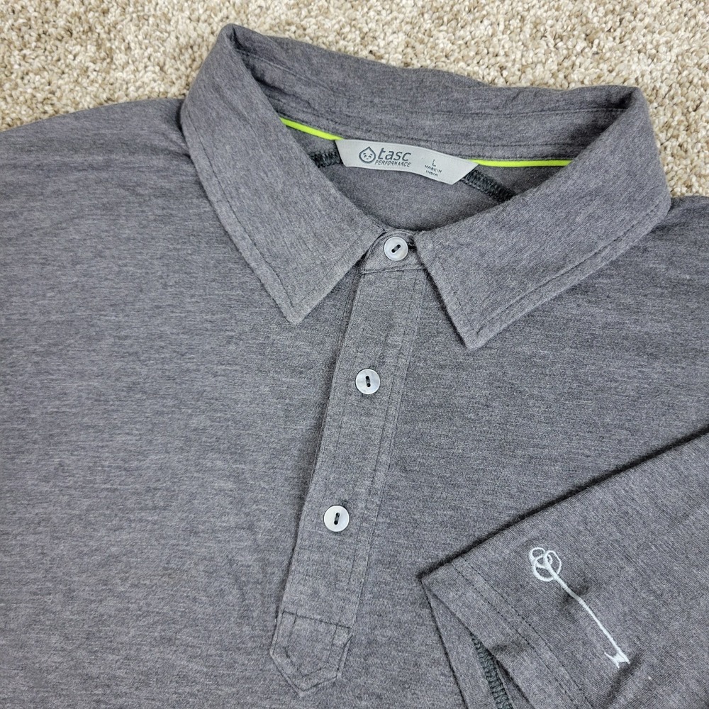 TASC Mens Large Solid Gray Performance Stretch Golf Polo Short Sleeve